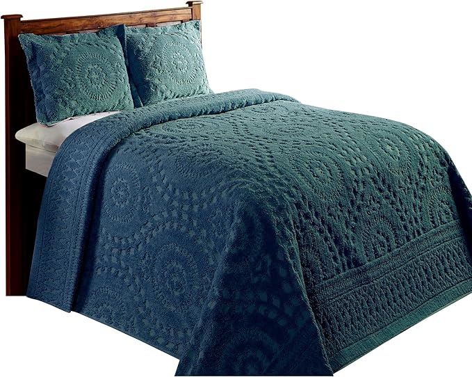 Better Trends 1 Piece Chenille Bedspread Twin Size 100% Cotton Chenille Bedding Lightweight Medallion Pattern Bedroom Decor Rio Collection
