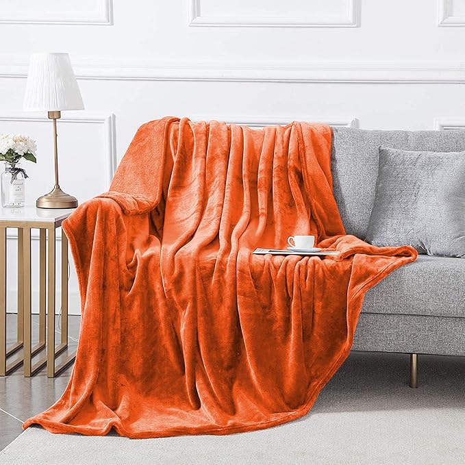 MOONLIGHT20015 Fleece Throw Blanket Super Soft Cozy for Couch, Sofa and Camping Lightweight 400 GSM Luxury Fluffy Microfiber Bed Blankets 50 x 60 Inches (Throw/Travel, Rust)