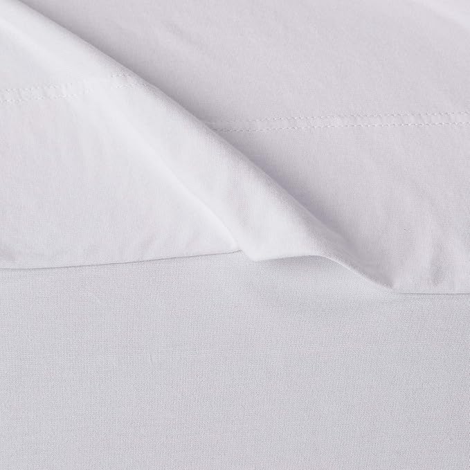 Amazon Basics 4 Piece Bed Sheet Set,100% Cotton Jersey,Includes Super Soft,Flat and Fitted Sheets,Pillowcase,King,White,Solid,(Pack of 4)