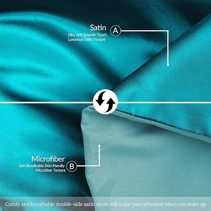 Whale Flotilla 2-Piece Reversible Silky Soft Twin Size Comforter Bedding Set, Luxurious Satin Comforters with Satin Pillowcase, Lightweight Duvet for All Seasons, Turquoise