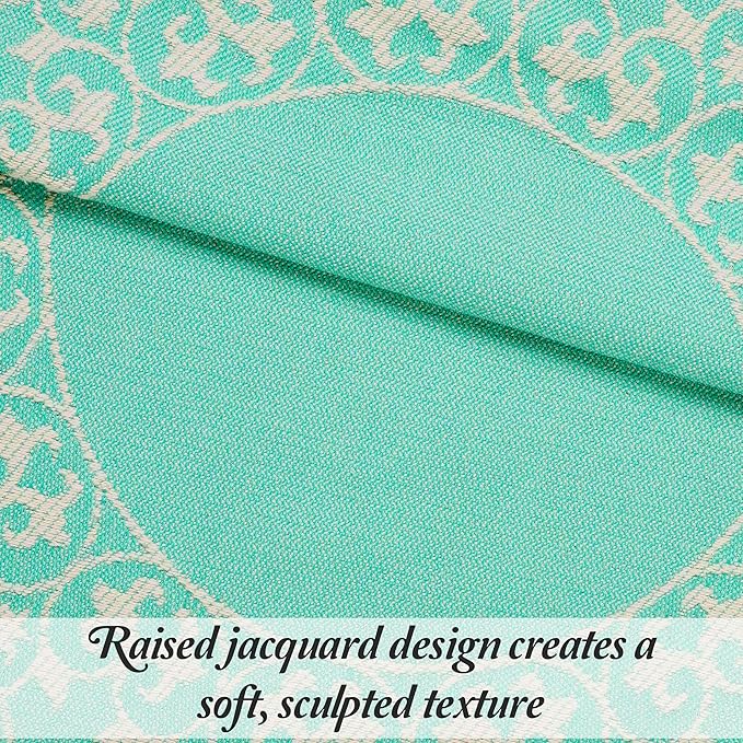 SUPERIOR Cotton Blend Bedspread Set, Includes Oversized Bedspread and 2 Matching Pillow Shams, Light Weight Blanket, Bedding Decor, Jacquard Vintage Floral Mandala, Lyron Collection - Queen, Turquoise