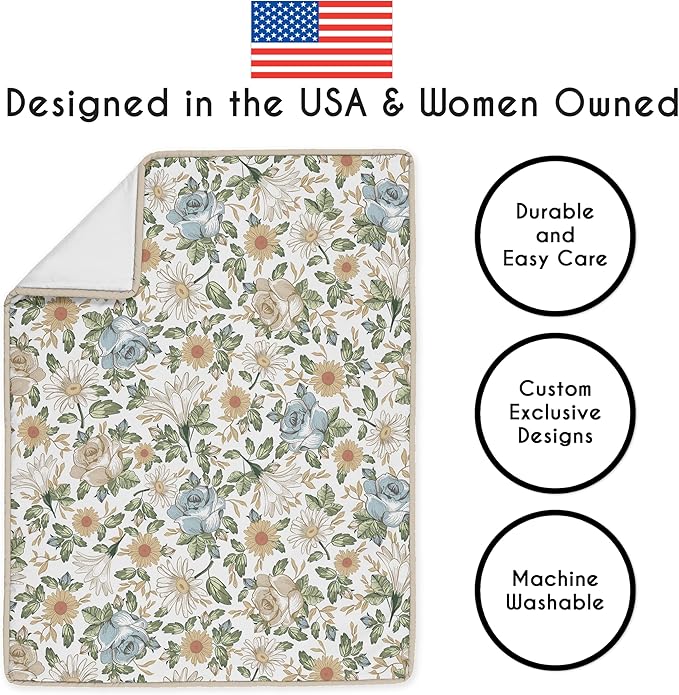 Sweet Jojo Designs 4-Piece Baby Crib Bedding Set (Blue Boho Vintage Floral) for Girls, Infants/Nursery incl. Blanket, Fitted Sheet, Skirt, Diaper Stacker (Shabby Chic Rose, Daisy, Bohemian Wildflower)