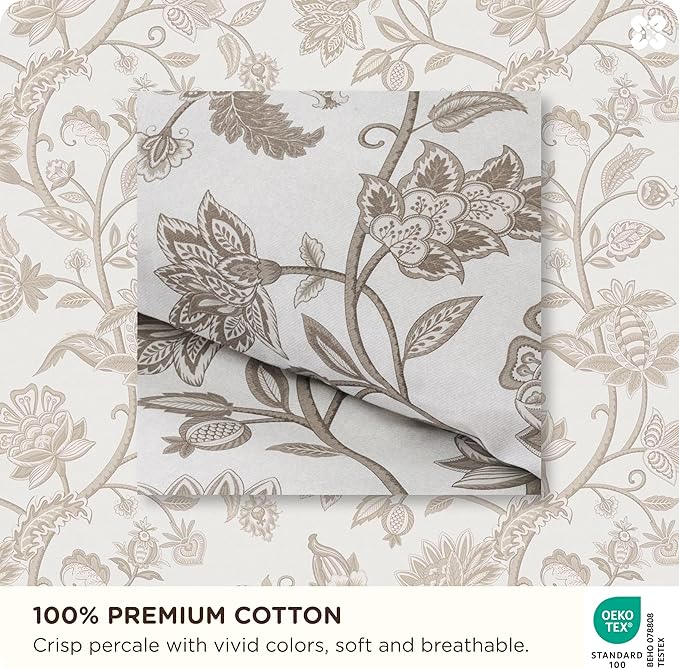 Bedsure 100% Cotton Reversible Floral Duvet Cover Queen Size - Entwined Vines Pattern Printed Comforter Cover with Zipper Closure & 2 Pillow Shams, Comforter Sold Separately (Linen Vines, 90"x90")