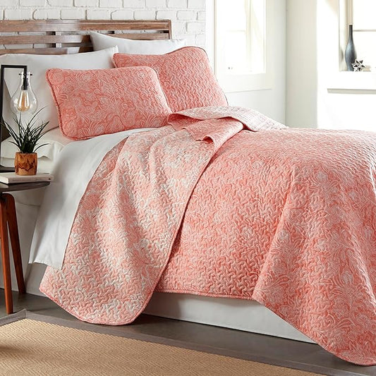 Southshore Fine Living, Inc. Twin XL Quilt Bedding Set, Boho Coverlet, Reversible Quilt, All Season 2-Piece Set with One Matching Quilted Pillow Sham, All Season Twin/XL Bedspreads for Adult, Coral