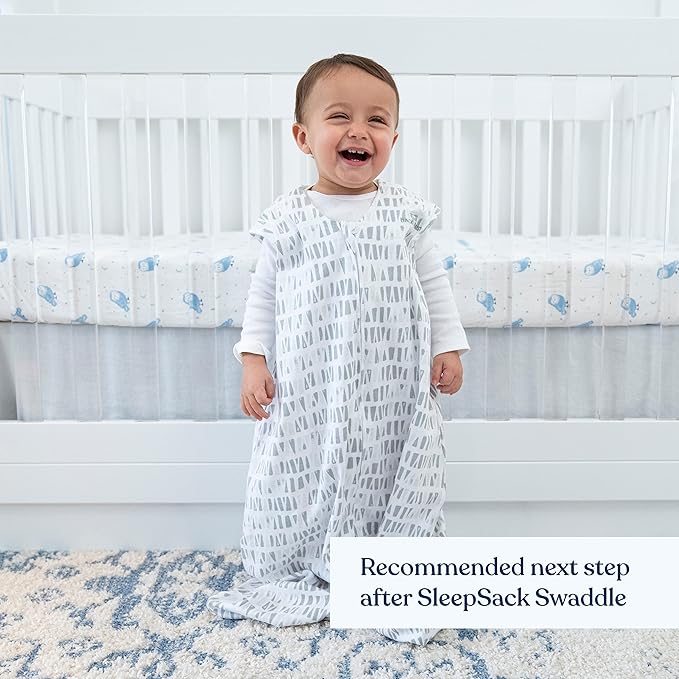 HALO SleepSack, 100% Cotton Wearable Blanket, Swaddle Transition Sleeping Bag, TOG 0.5, Squares and Triangles, Grey, Large, 12-18 Months