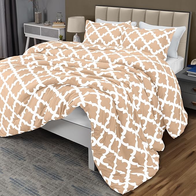 Utopia Bedding Queen Comforter Set 3 Piece Beige, Printed Comforters Queen Size, Bedding Comforters Sets, Down Alternative Soft Bed Set, 1 Comforter (88 x 88 inches) 2 Pillow Shams (20 x 26 inches)