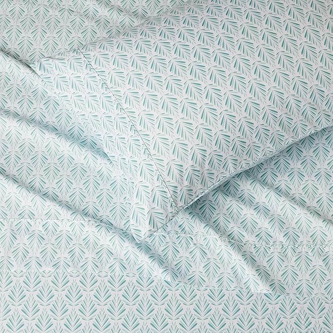 Amazon Basics Lightweight Super Soft Easy Care Microfiber 3 Piece Bed Sheet Set with 14-Inch Deep Pockets,Twin XL,Aqua Fern,Printed,(Pack of 4)