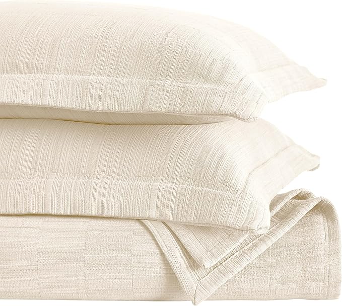 Superior 3 Piece Cotton Bedspread and Sham Set, Home Bed Decor, Decorative Bed Spread, 2 Pillow Shams, Medium Weight, Matelasse Coverlet, Bedding Essentials, Zenith Collection, California King, Ivory