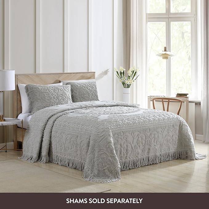 Beatrice Home Fashions Medallion Chenille Bedspread, Queen, Gray