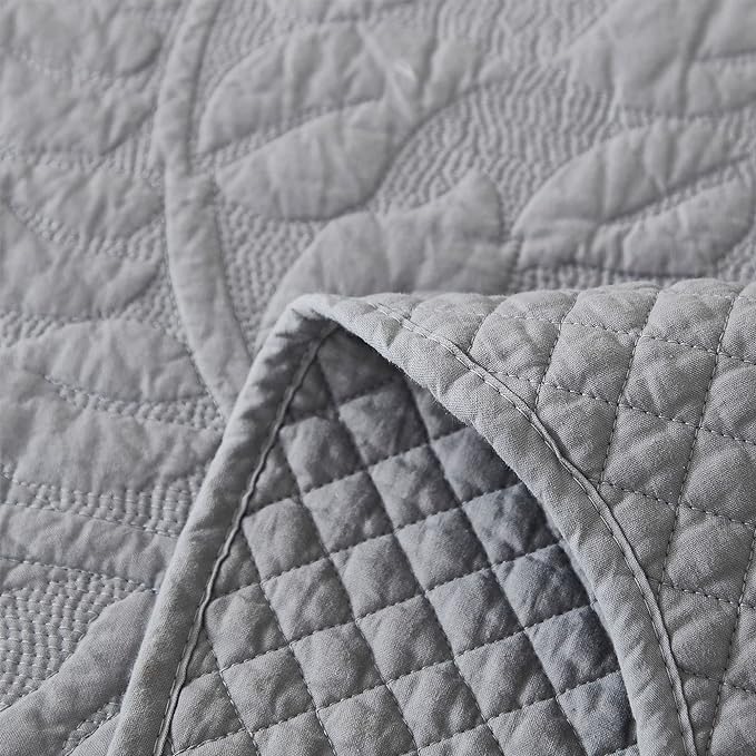 MarCielo 3-Piece 100% Cotton Oversized Bedspread Lightweight Quilt Coverlet Embroidery Farmhouse Bedding Set T0 (Light Grey, Oversized Queen (100"x106"))