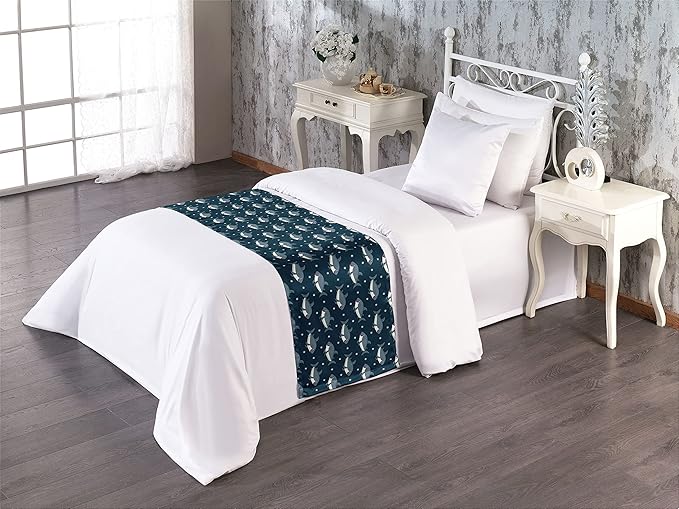 Lunarable Baby Shark Bed Runner, Repetitive Illustration Cartoon Big Fish and Dots, Decorative Accent Bedding Scarf for Hotels Homes and Guestrooms, Twin, Taupe Warm Taupe