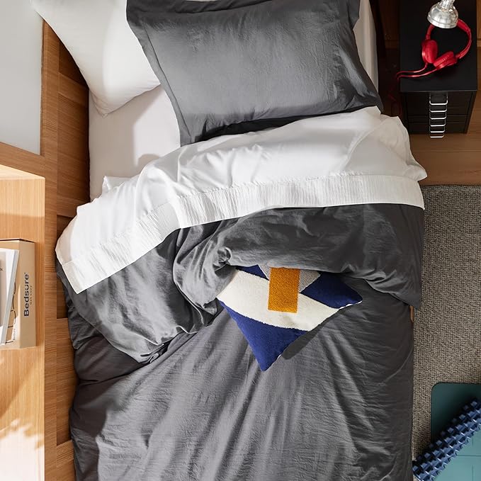 Bedsure Dark Grey Duvet Cover Twin/Twin XL Size - 2 Pieces Prewashed Cotton-Like Extra Soft Bedding Set, Includes 1 Twin Duvet Cover 68x90 Inches with Zipper Closure & 1 Pillow Sham, No Comforter
