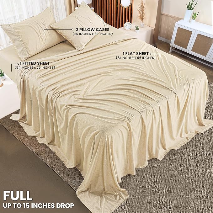 Utopia Bedding Full Sheet Set – 4 Piece Bed Sheets for Cal King Size Bed, Soft and Breathable Microfiber, Includes 1 Fitted Sheet, 1 Flat Sheet and 2 Pillowcases (Heather Beige)
