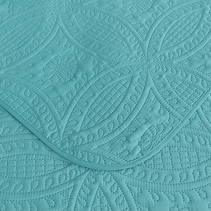 Chezmoi Collection Austin 3-Piece Oversized Bedspread Coverlet Set (Queen, Turquoise)