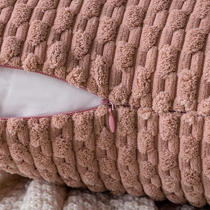 MIULEE Pack of 2 Decorative Throw Pillow Covers 20x20 Inch Soft Boho Striped Textured Corduroy Pillow Covers Modern Farmhouse Home Decor for Couch Bed Sofa Living Room Blush Pink
