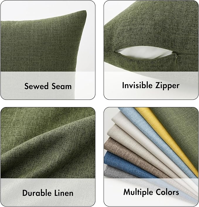 MIULEE Pack of 2 Decorative Linen Burlap Pillow Covers Farmhouse Boho Accent Pillowcases for Sofa Car Couch Bedroom Living Room Decor 20x20 Inch Dark Olive Green