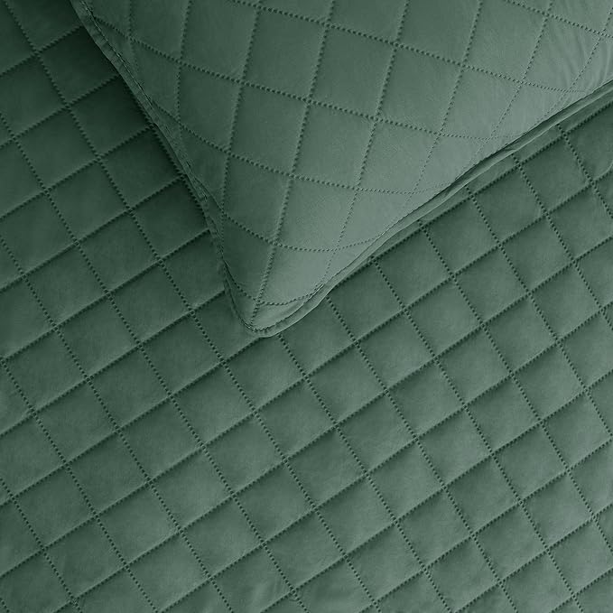 Easy-Going Full/Queen Size Reversible Quilt Set with 1 Quilt and 2 Pillow Shams, Soft Bed Quilt Cover, Water Resistant Lightweight Microfiber Bedspread, Stain Resistant, Cyan/Ivory