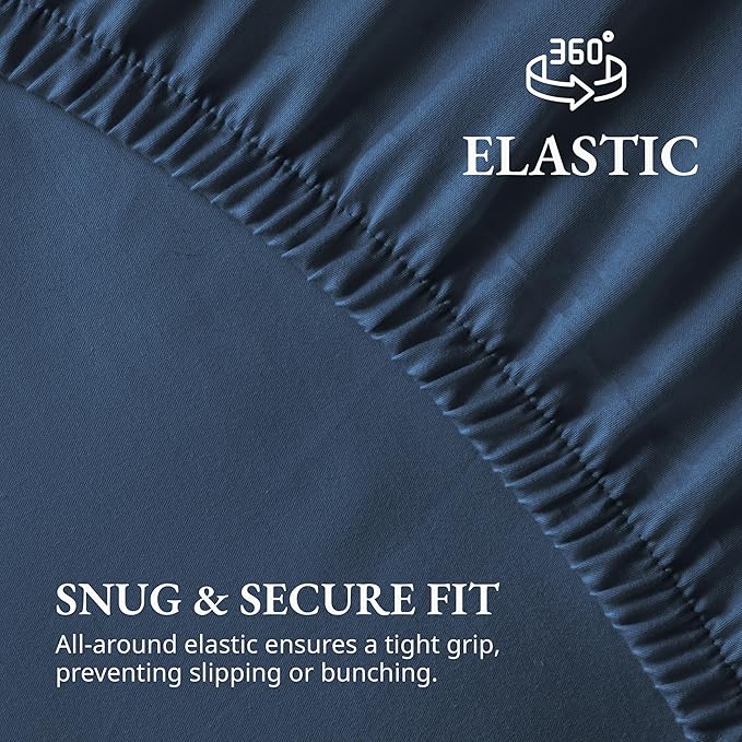LANE LINEN Twin XL Fitted Sheet, 100% Organic Cotton 2-Piece Set (1 Fitted Sheet, 1 Pillowcase), Percale Weave, Soft, Breathable, Fits Mattress Upto 15" Deep - Estate Blue (No Flat Sheet)