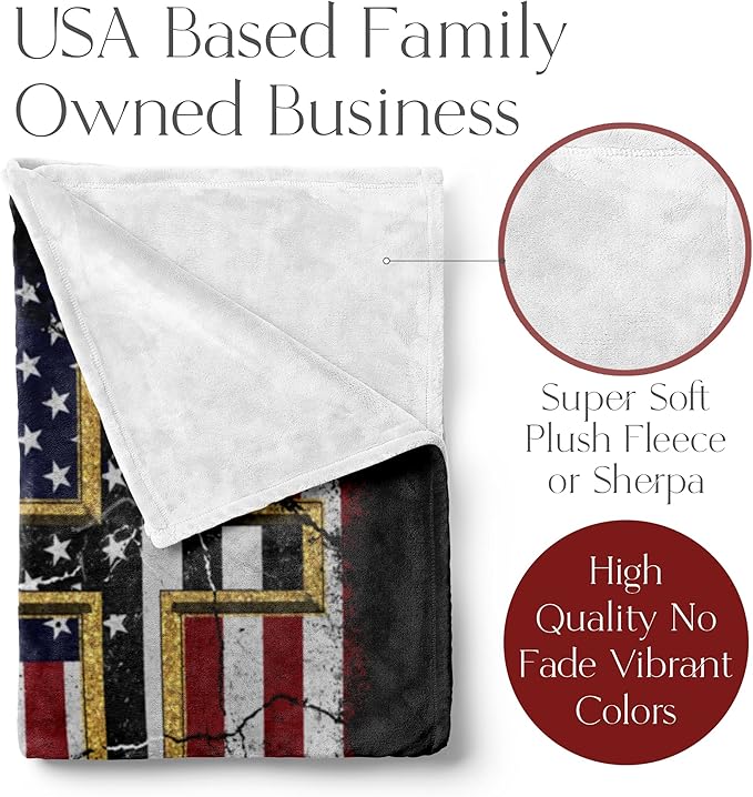 Stand for The Flag US American Flag Blanket with Kneel for The Cross, Patriotic and Christian Throw for Bed, Couch, or Home Decor, Red, White, and Blue, Soft and Plush, (Fleece 50x60)