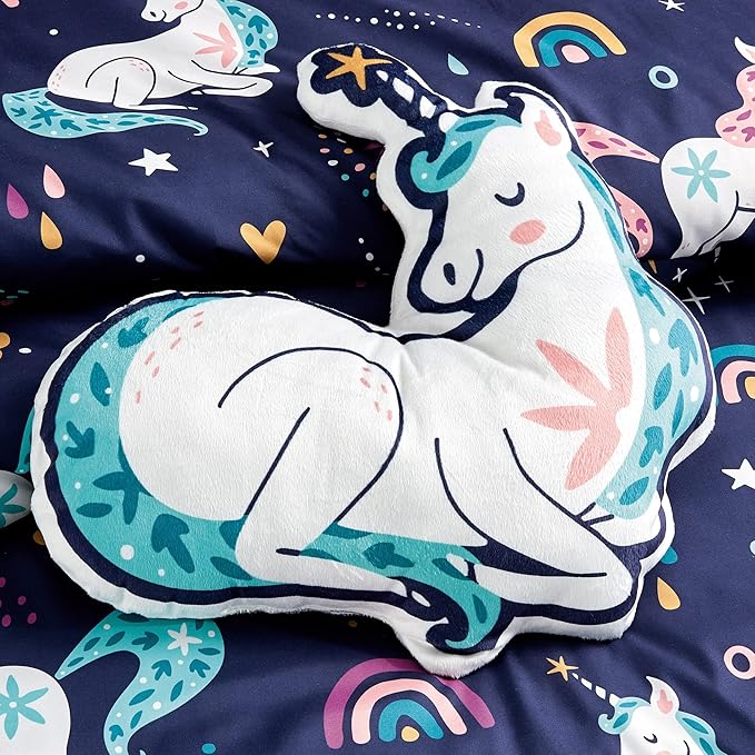 Chezmoi Collection 3-Piece Kids Bedding Comforter Set - Soft Microfiber Multi-Color Kids Cute Magical Unicorn Love Hearts Rainbows, Twin
