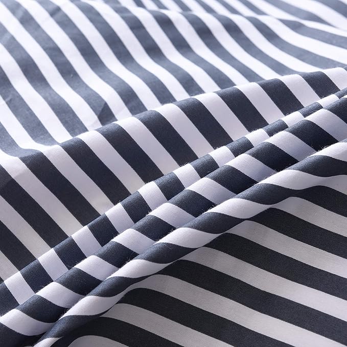 JELLYMONI 100% Natural Cotton 3pcs Striped Duvet Cover Sets,White Duvet Cover with Navy Blue Stripes Pattern Printed Comforter Cover,with Zipper Closure & Corner Ties(Cal King Size)
