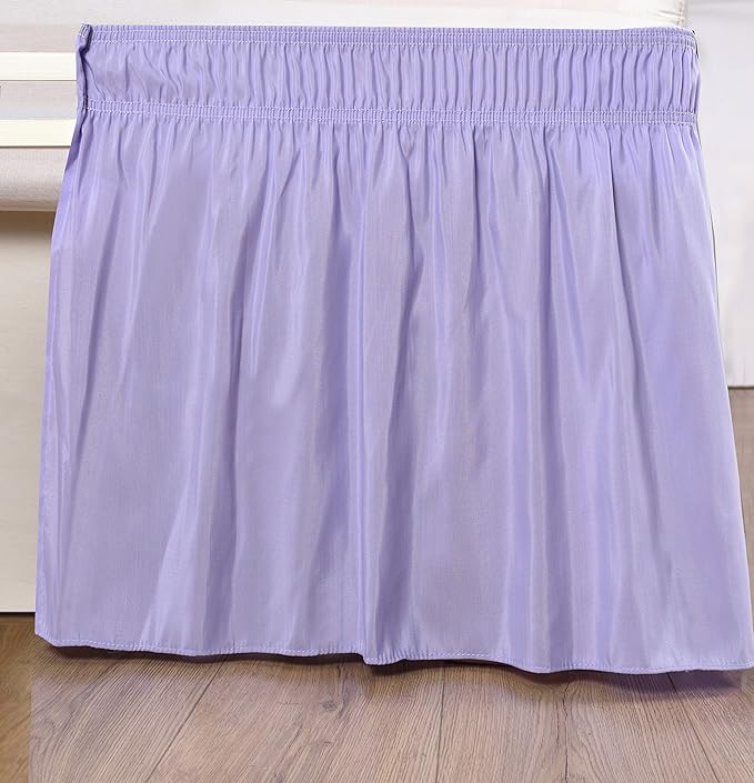 Wrap Around Bed Skirts Elastic Dust Ruffles, Easy Fit Wrinkle and Fade Resistant Silky Microfiber Fabric Solid Color Bedskirt, 12 Inch Tailored Drop Lavender for Full XL Size Bed Skirt