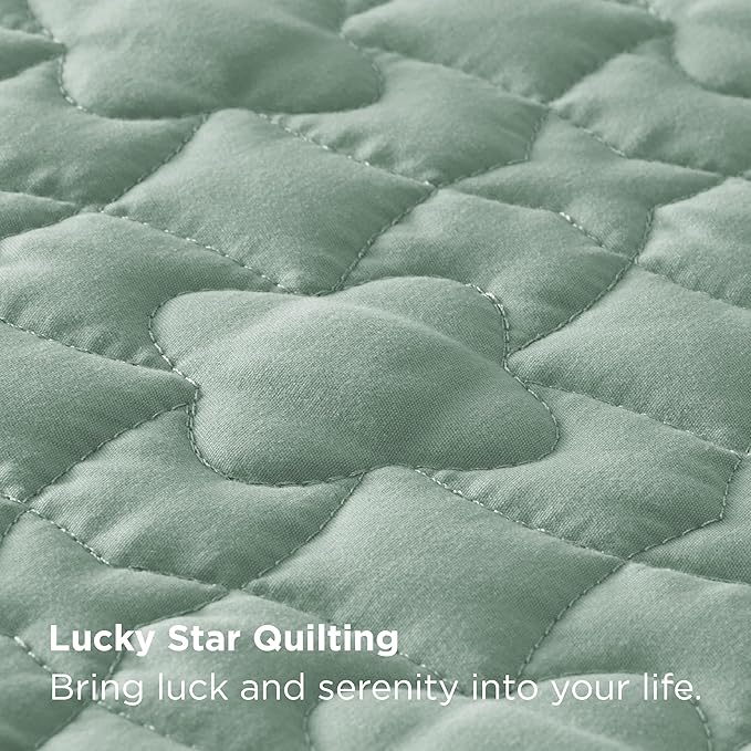 Bedsure Quilts Queen Size - Lightweight Bedspreads Queen Size with Lucky Star Quilting, Soft Quilt Bedding Set, Sage Green Comforter Set Coverlet for All Seasons with 2 Pillow Shams (90" x 96")