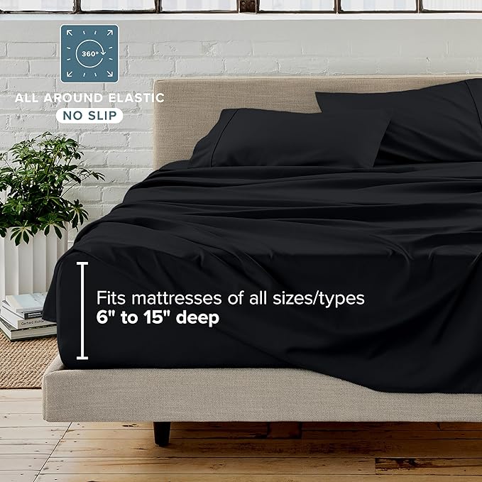 Bare Home Reversible Bed-in-A-Bag Comforter & Sheet Set - Full Extra Long - Down Alternative - Soft - Bedding Set (Full XL, Grey/Light Grey, Black)