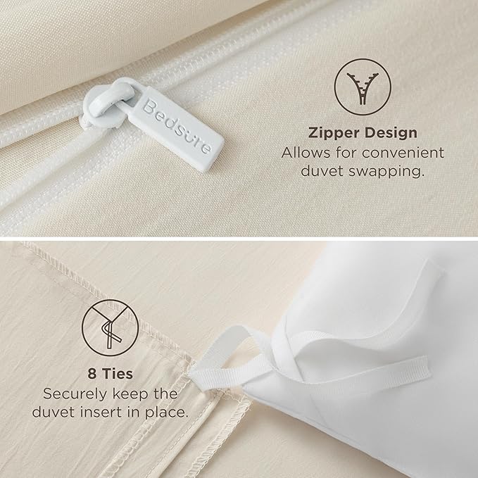 Bedsure Oat Milk Duvet Cover King Size - 3 Pieces Prewashed Cotton-Like Polyester Extra Soft Bedding Set, Includes 1 Duvet Cover 104x90 Inches with Zipper Closure & 2 Pillow Shams, No Comforter