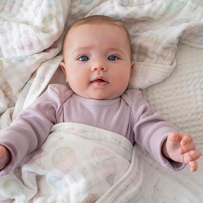 aden + anais 100% Organic Cotton Muslin Baby Blanket Crib Bedding for Newborn Baby and Toddler, Nursery Blanket for Boys and Girls, Baby Registry and Shower Gift - Above The Clouds