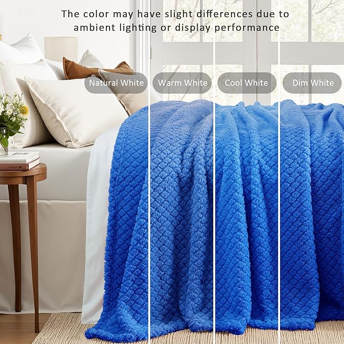 Exclusivo Mezcla King Size Fleece Blanket for Bed, Extra Soft Warm Decorative Fuzzy Blanket for Women, Lightweight Cozy Bedding Blankets, 90x104 Inches, Cobalt Blue