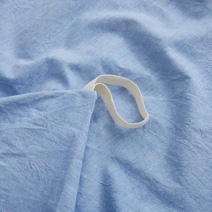 LOVQUE Light Blue Cotton Duvet Cover King Size, Linen Like Natural Bedding Set with Zipper Closure (No Comforter), 104x90 Inches
