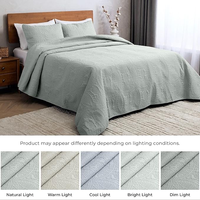 Mellanni Twin Bedspread Coverlet Set - Bedding Cover with Sham - Ultrasonic Quilting Technology - 2 Piece Oversized Quilt Set - Bedspreads & Coverlets (Twin, Spa Mint)