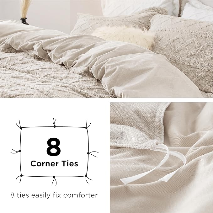 Bedsure Fluffy Flannel Duvet Cover Set - Faux Fur Comforter Cover Queen Size, Warm Plush Bedding for Winter, 3-Piece Set with Zipper Closure (90"x90") and 2 Pillow Shams, Linen