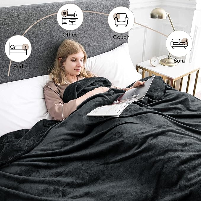 MOONLIGHT20015 Fleece Blankets Queen Size 90x90 Inches- 2 Pack - Super Soft Fluffy Throw Blanket for Sofa and Bed - Warm and Cozy Lightweight 400 GSM Microfiber Bed Throws Blankets (Queen, Black)