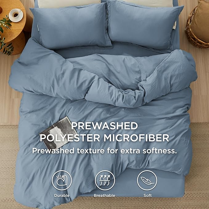 Bedsure Duvet Cover King Size with Fitted Sheet - 4 Pieces Prewashed Cotton-Like Polyester Extra Soft Bedding Set, Includes 1 Duvet Cover 104x90 Inches, 2 Pillow Shams, 1 Fitted Sheet, Mineral Blue