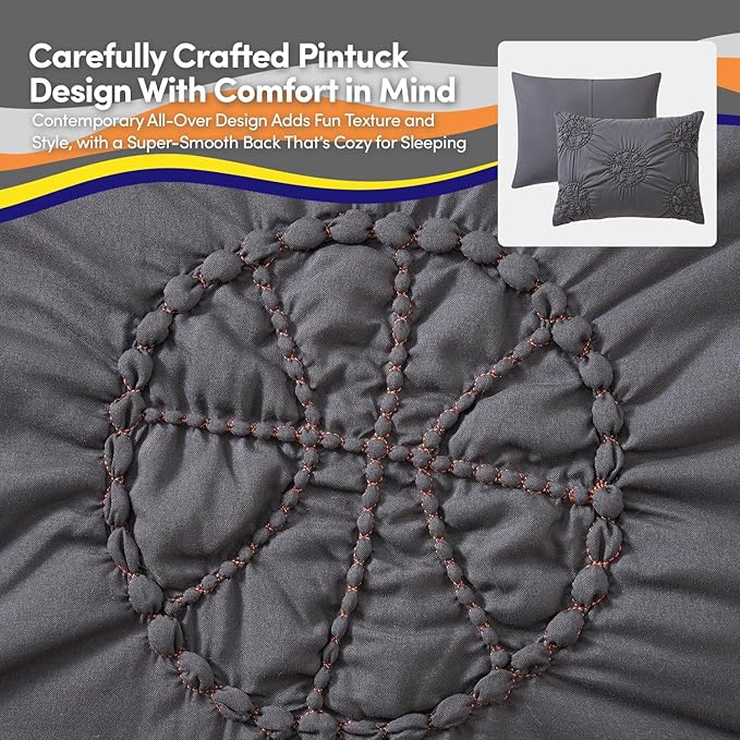 Basketball Pintuck Comforter Set Full Size – Bed in a Bag with Sheets, Pillowcases & Shams – Soft Stylish Sports Bedding – All Season Boys Basketball Bed Set