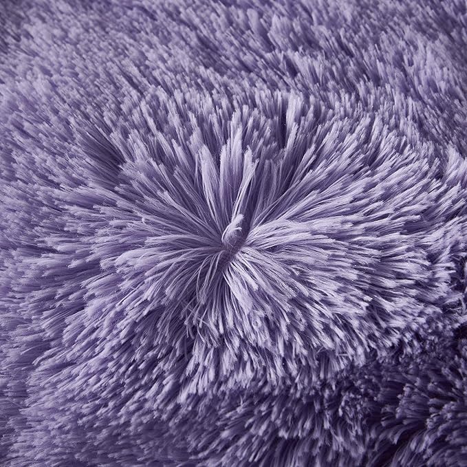 Uhamho Faux Fur Velvet Fluffy Bedding Duvet Cover Set Down Comforter Quilt Cover with Pillow Sham, Ultra Soft Warm (Lilac, Twin)