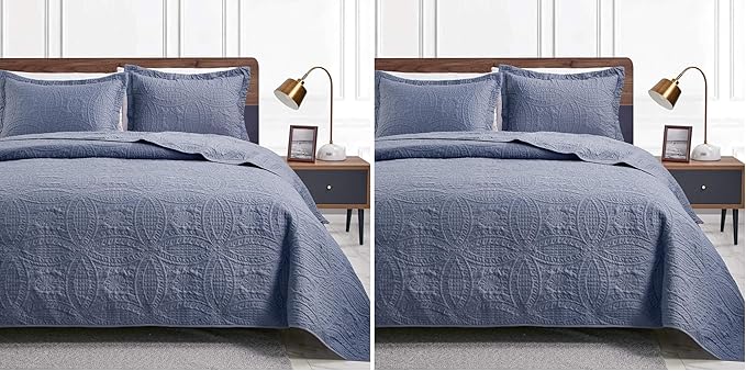 Love's cabin King Size Quilt Set Blue Bedspreads - Soft Bed Summer Lightweight Bedspread Comforter - Modern Style Coin Pattern Coverlet for All Season - 3 Pieces (1 Quilt, 2 Pillow Shams) (Pack of 2)