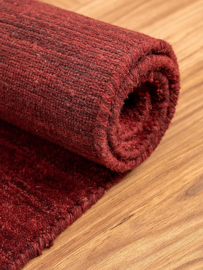 Rugsotic Carpets Hand Knotted Loom Wool ECO-Friendly Area Rugs - 6'7''x9'10'', Rectangle, Red Color, Solid Plain Design, High Pile Handmade Anti Skid Area Rugs for Living Room, Bed Room (L00111)