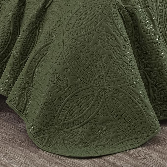 Chezmoi Collection Austin 3-Piece Oversized Bedspread Coverlet Set (King, Cypress Green)