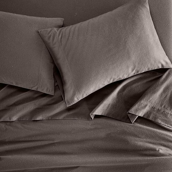 Superior Flannel Cotton Bed Sheet Set, Set Includes: One Flat Sheet, One Fitted Sheet and One Pillowcase, Breathable, Modern Solid Classic, Twin, Charcoal