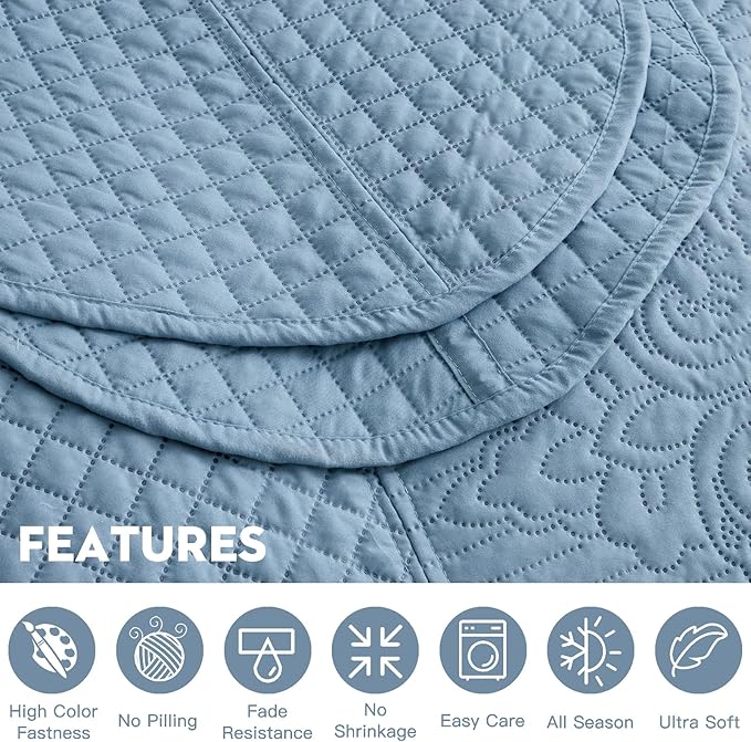 HZ & HY Oversized King Bedspread 128x120 Extra Wide, Ultrasonic Coverlet Bedding Set, Lightweight Thin Comforter, Reversible, 5 Piece, 100% Microfiber, Ashley Blue
