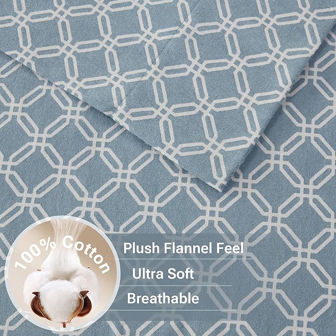True North by Sleep Philosophy Cozy Flannel Warm 100% Cotton Sheet - Novelty Print Animals Stars Cute Ultra Soft Cold Weather Bedding Set, Twin, Blue Geo 3 Piece