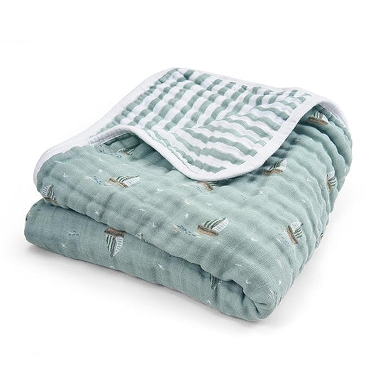 aden + anais Boutique Organic Dream Blanket, 100% Cotton Dream Blanket, Muslin Baby Blanket for Boys & Girls, Unisex Toddler Bedding, Newborn Crib Blanket, Nursery Essential, Sailing Seas