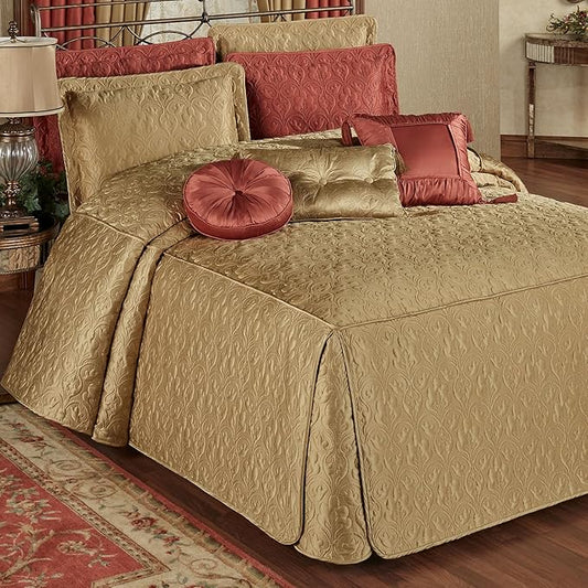 Cambridge Classic Luxury Bedding | Golden Bronze Solid Color Polyester Satin | Elaborate Damask Quilting | 6 Pc Set Includes Oversized California King Bedspread, 2 King Shams, & 3 Decorative Pillows