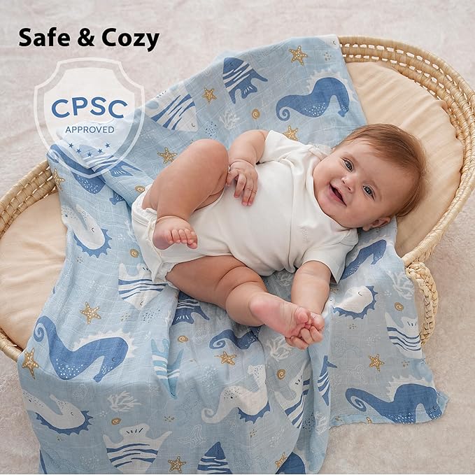 Yoofoss Muslin Swaddle Blankets, Organic Baby Blankets, 47 x 47 Inches Receiving Blanket for Baby Boys and Girls, Baby Essentials for Newborns Soft Breathable