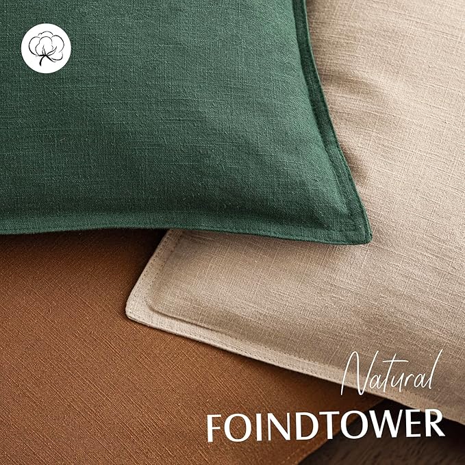 Foindtower Pack of 2, Decorative Linen Soild Throw Pillow Covers Soft Accent Lumbar Cushion Case Boho Farmhouse Pillowcase for Chair Couch Sofa Bedroom Living Room Home Decor 12 x 20 Inch Pine Green
