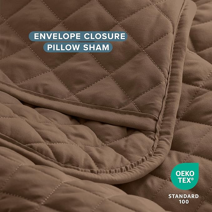 Bare Home Coverlet Set - Full/Queen - Lightweight Bed Decor - Comforter Alternative - All-Season Quilted Bedspread (Full/Queen, Cocoa)