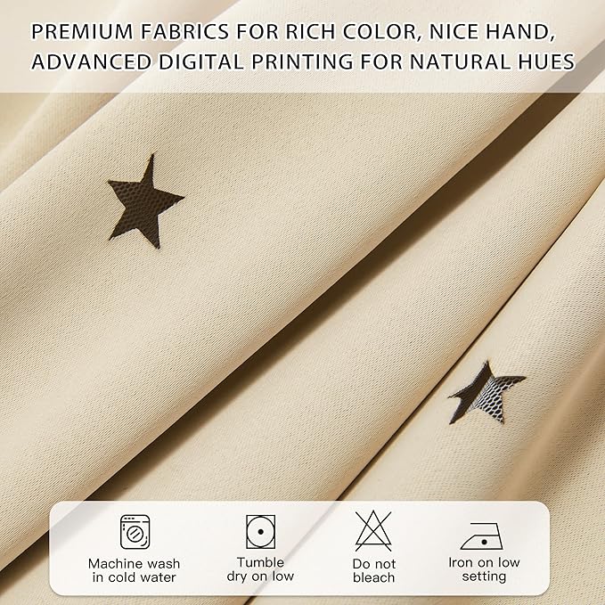 XiDi Beige Blackout Curtains with Sheer Overlay Star Cut Out Design Warm Color Double Layer Curtains Thermal Noise Reduction Grommet Darpes for Girls Kids Bedroom Living Room 34 x 84 Inches, Set of 2